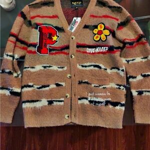 cardigan sweater with embroidery & patches